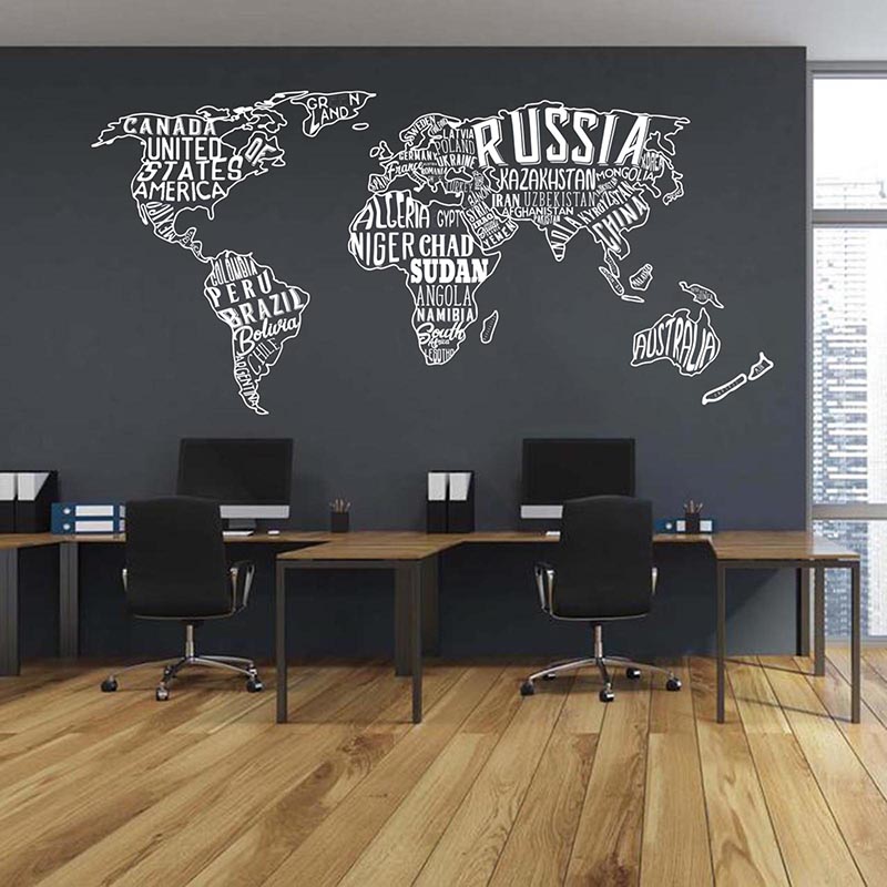 Office Furniture World - Büyük Dünya Haritası Kolaj Duvar Sticker