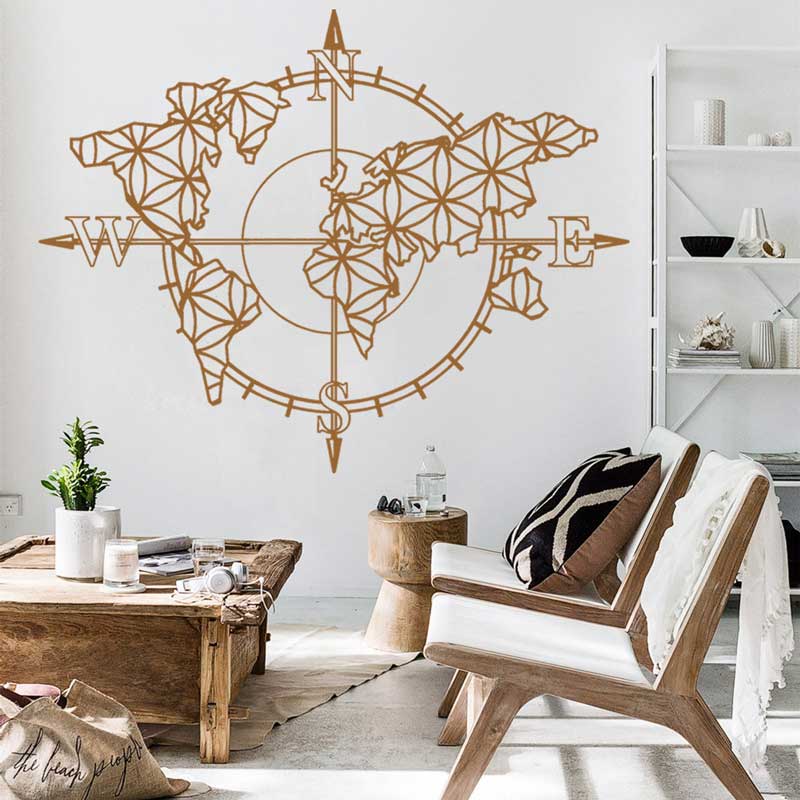 Office Furniture World - Hayat Çiçeği Dünya Haritası Pusula Vinil