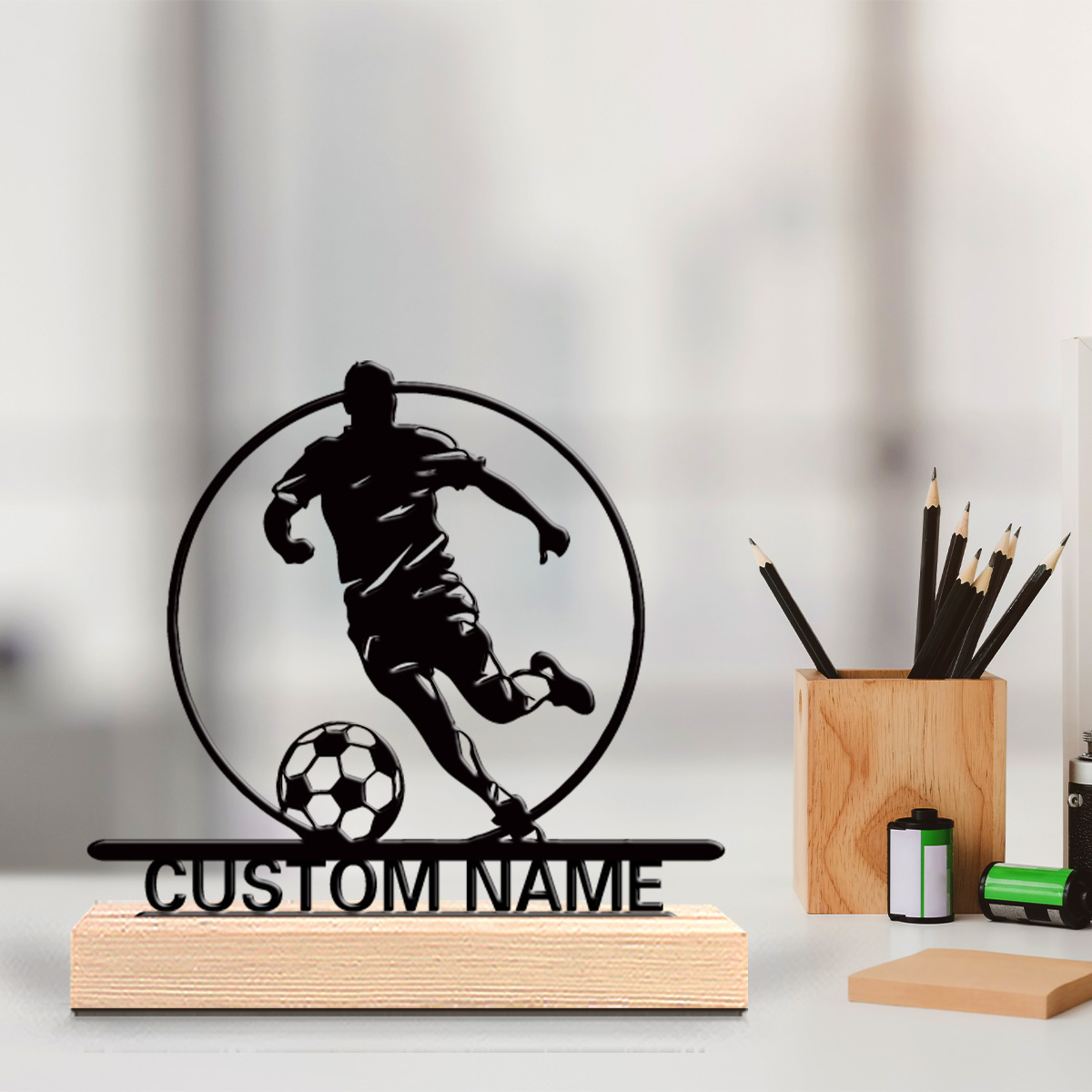 Office Furniture And Design - İsme Özel Metal Futbolcu Heykeli, Ahşap